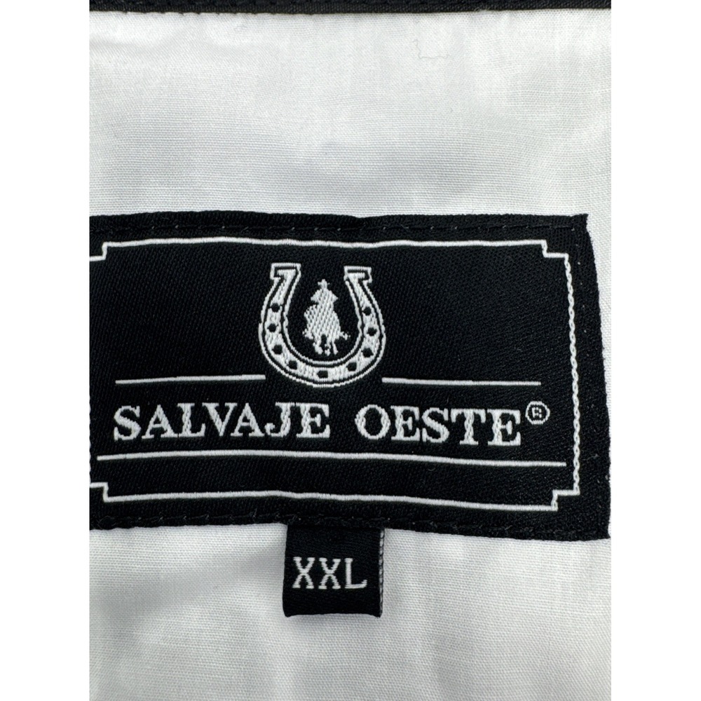 Salvaje Oeste Mens XXL Western Shirt White Black Embroidered Cowboy Pearl Snap‎ - Picture 4 of 5